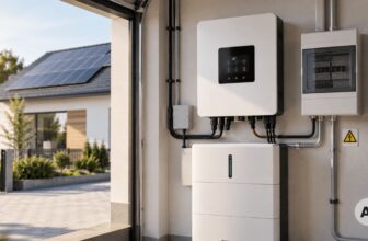 alt: Instalacja fotowoltaiki - falownik i magazyn energii.
